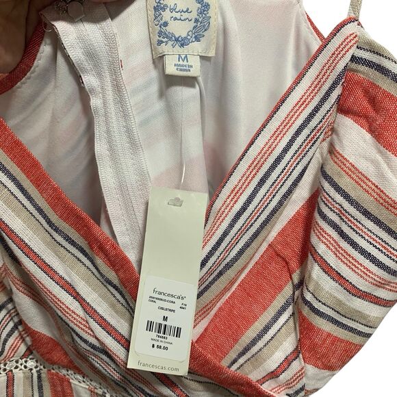 Francescas Blue Rain Linen Cotton Sleeveless V Neck Dress M Vacation Cruise NWT - Picture 4 of 8